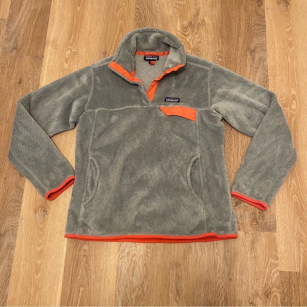 Patagonia Re-Tool T-Snap Pullover Fleece Jacket Gray Salmon Pink Trim Medium